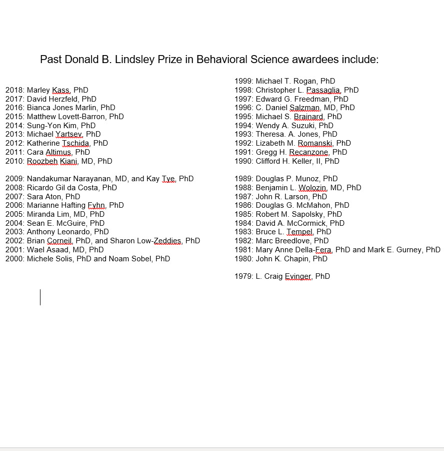 Past Lindsley Prize Winners